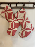 Vintage red / off white Christmas stocking