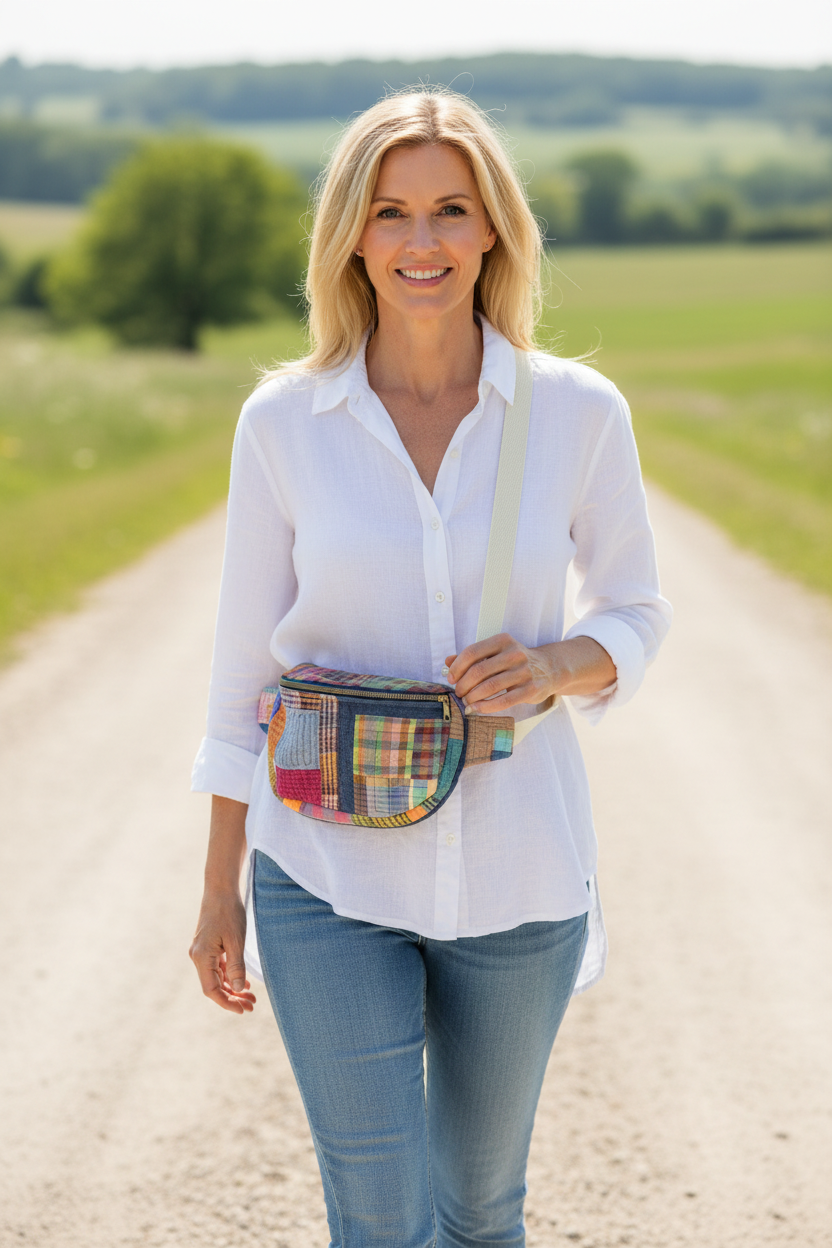 Vintage quilt Crossbody bag- fanny pack -patchwork prism