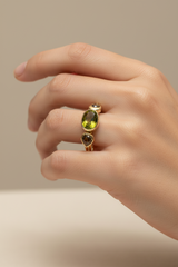 18k Green or pink tourmaline, diamond ring