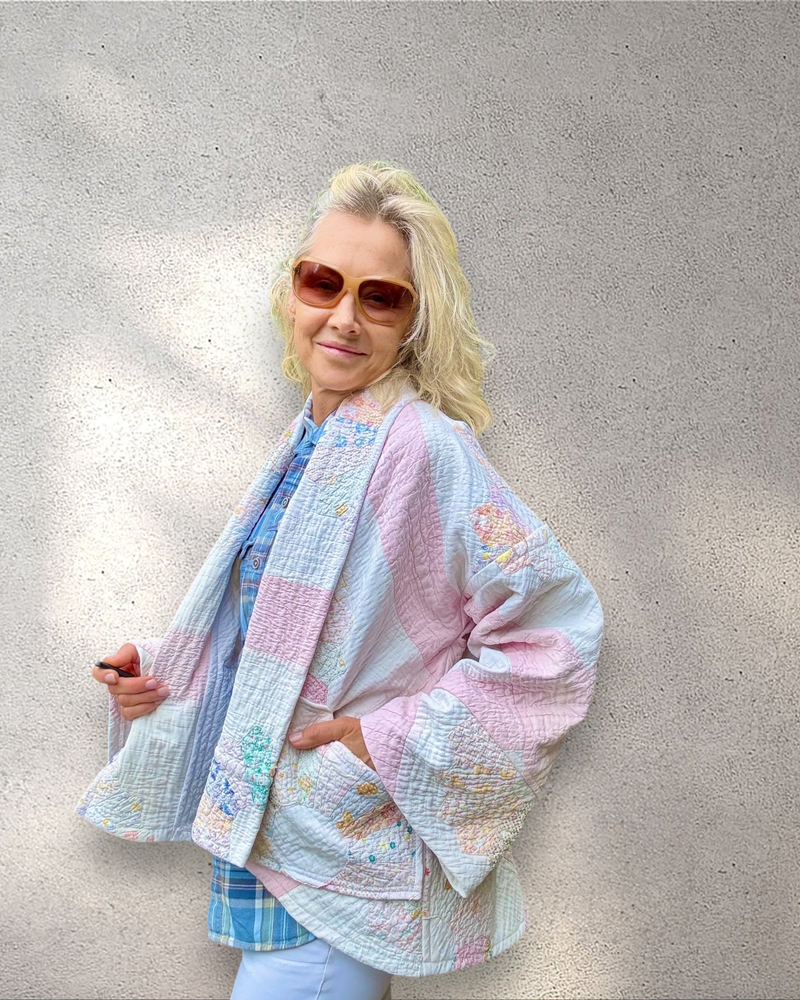 Quilt jacket “petal pink party plates”