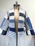 Quilt coat jacket , Blue stripes, OOAK