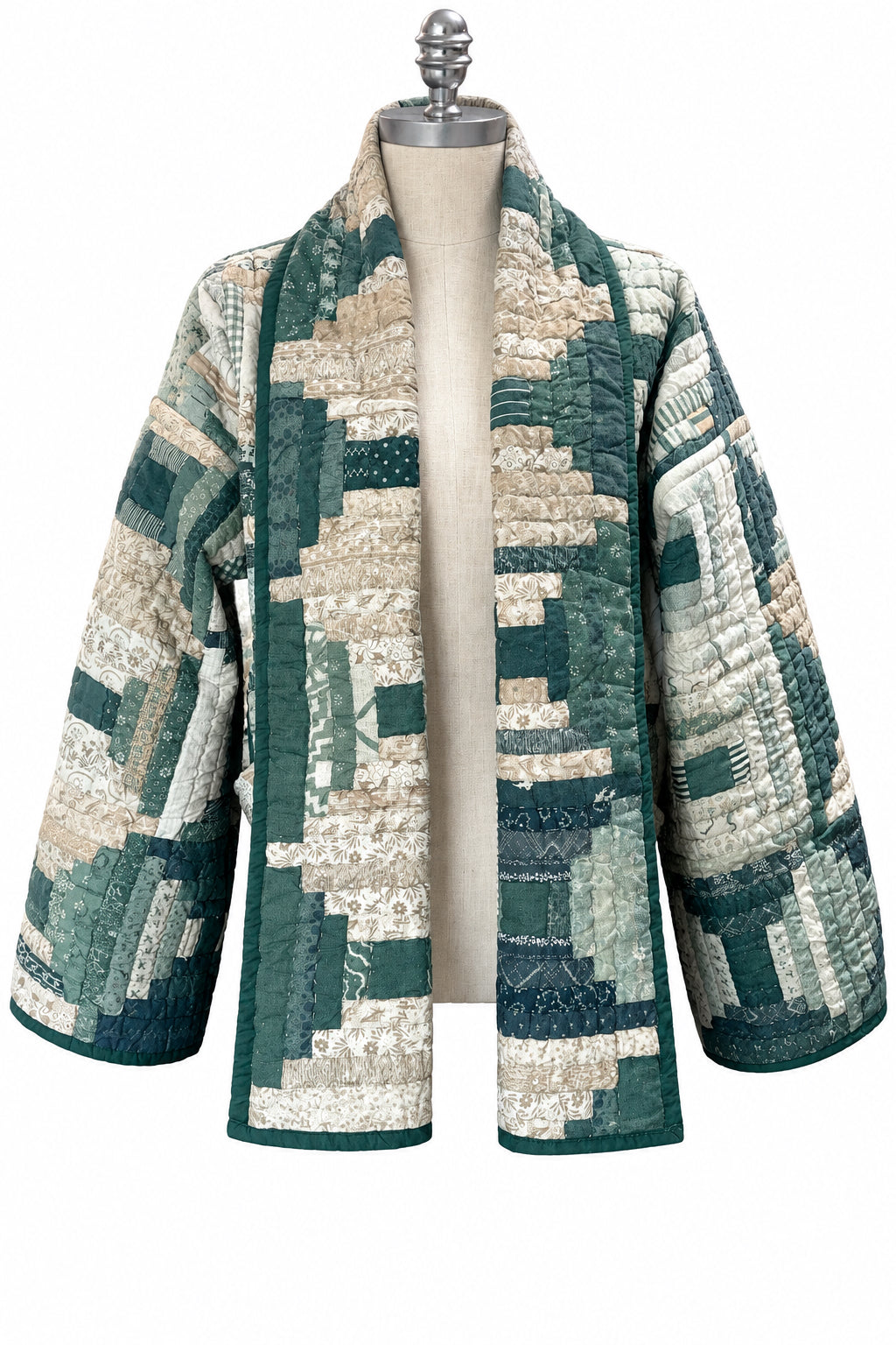Quilt Jacket-  3X-tall  “Evergreen Log Cabin  Grande” OSFA to 3X- tall