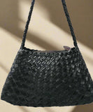 French style woven leather shoulder bag, black