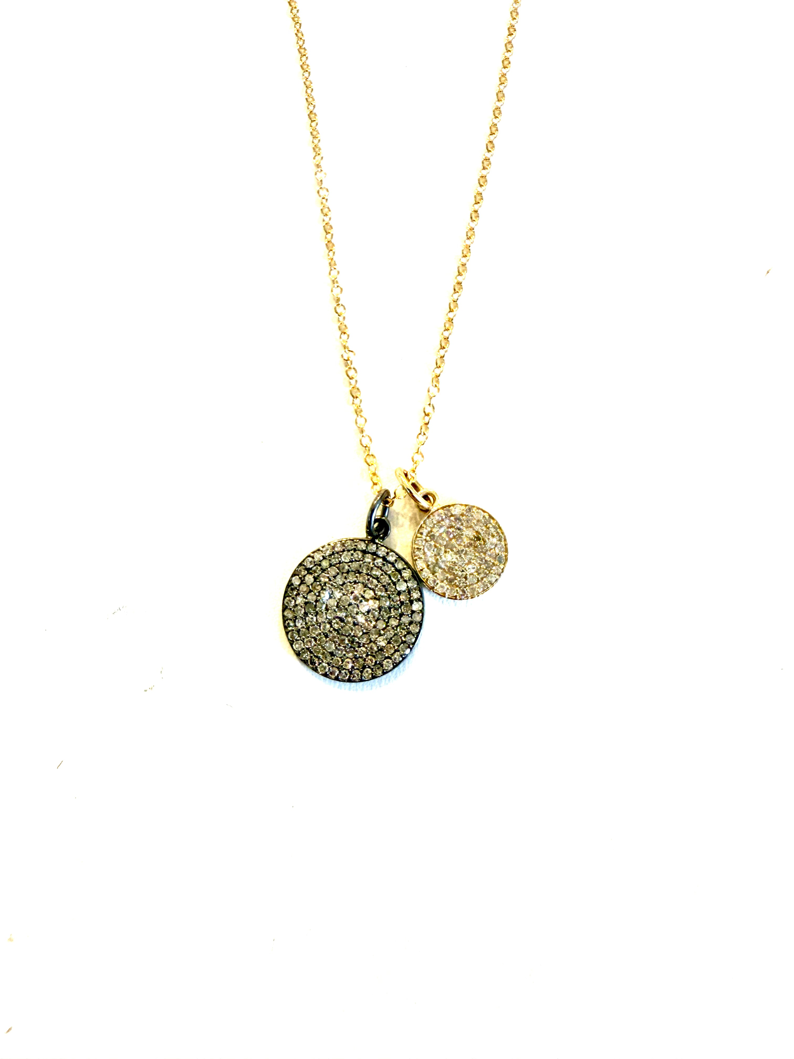 Double diamond disc pendant, "I get by with a little help from my friends"