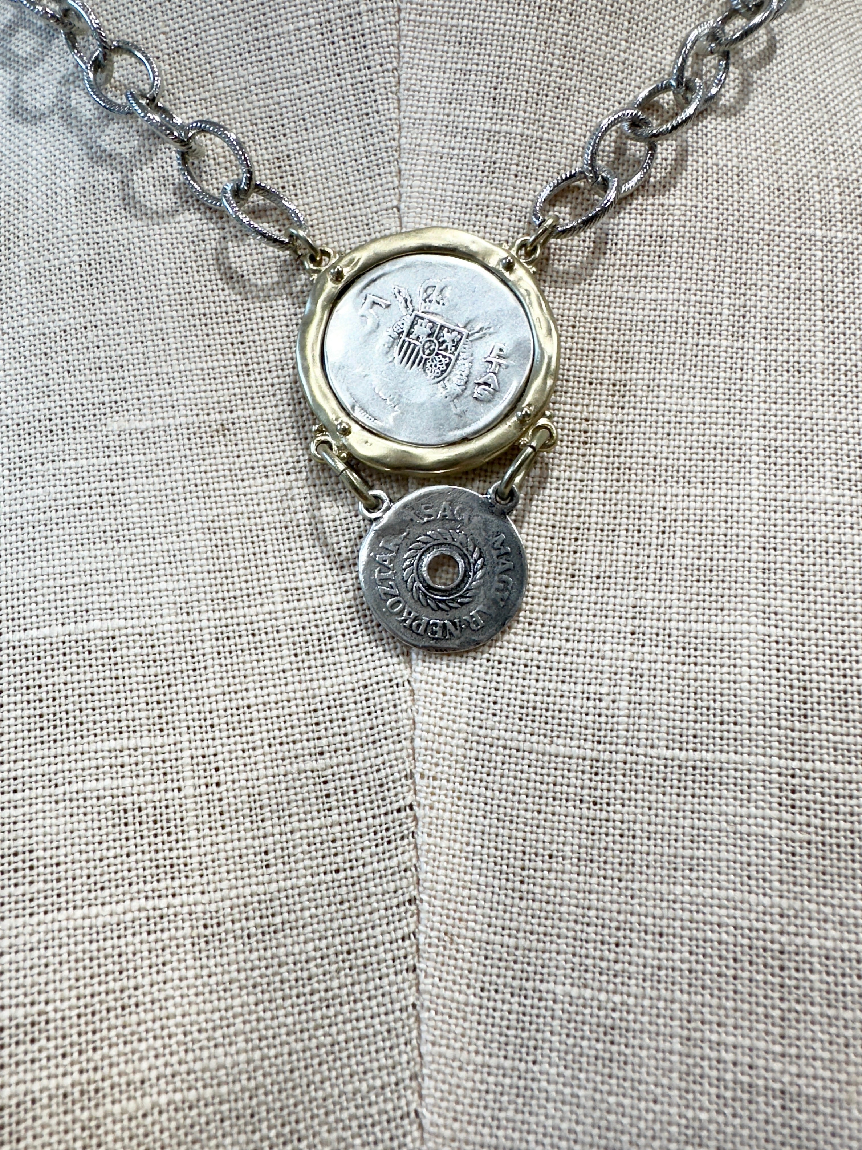 Double Coin necklace silver chain