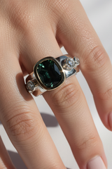 Green tourmaline and diamond ring