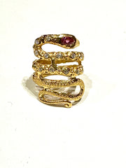 Snake ring pink sapphire, diamonds