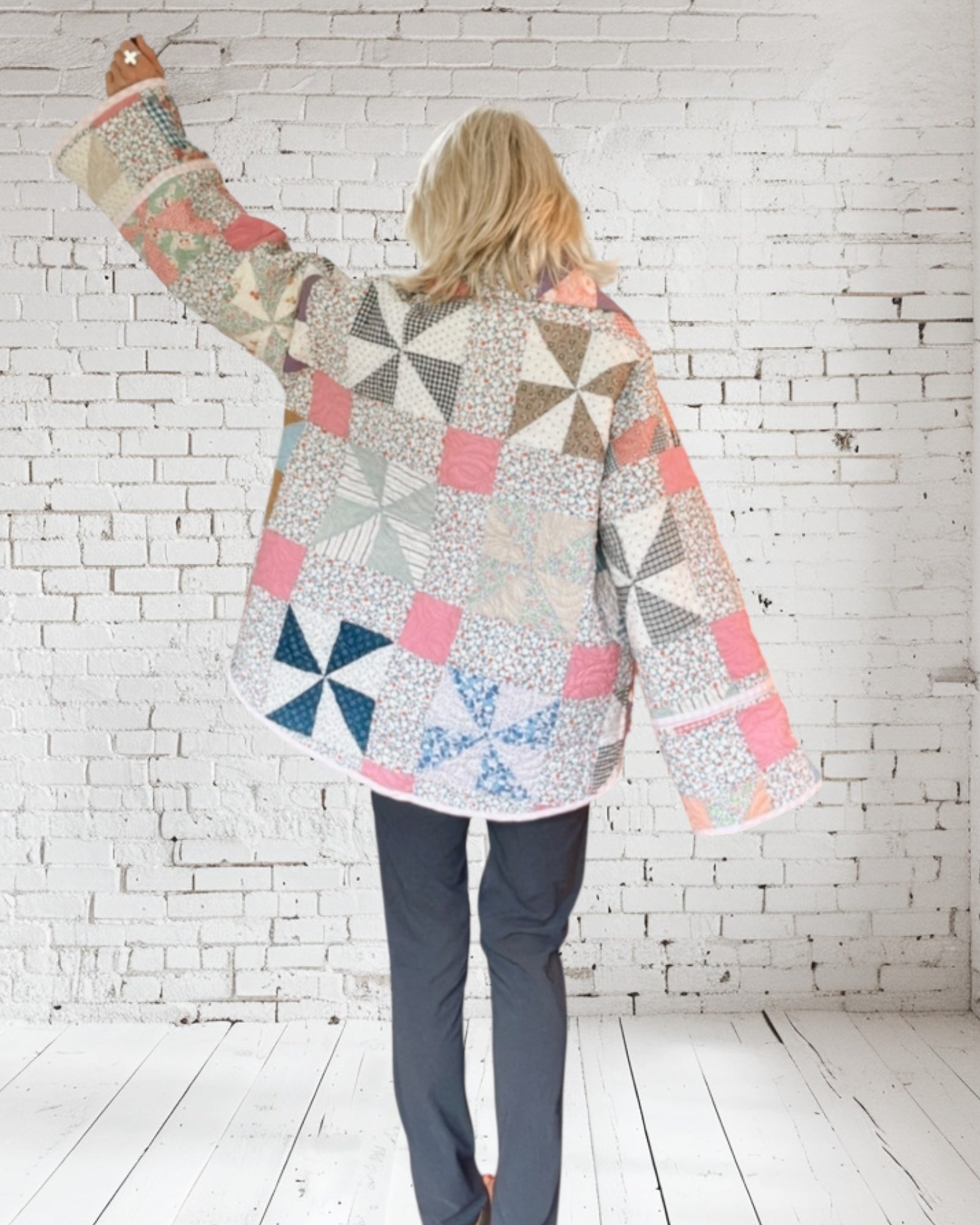 Quilt jacket “pink pinwheels “