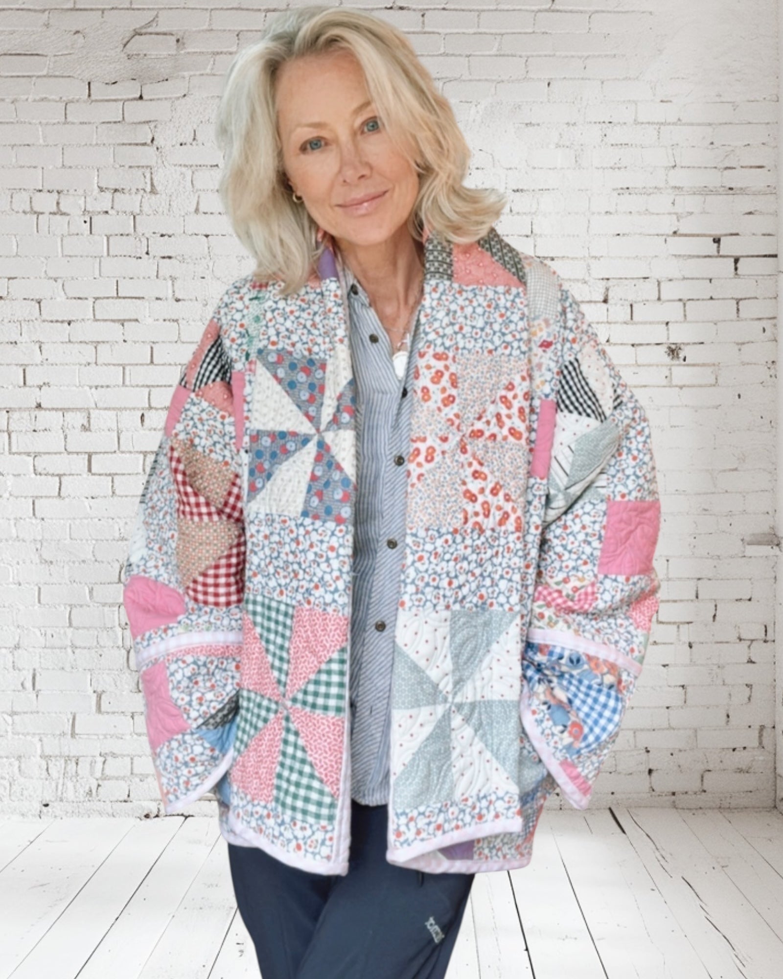 Quilt jacket “pink pinwheels “