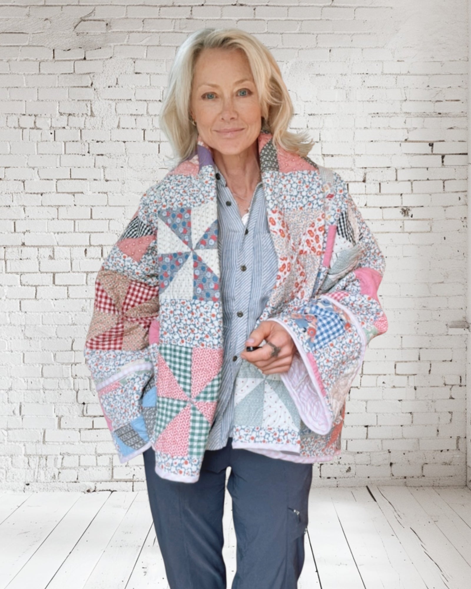 Quilt jacket “pink pinwheels “