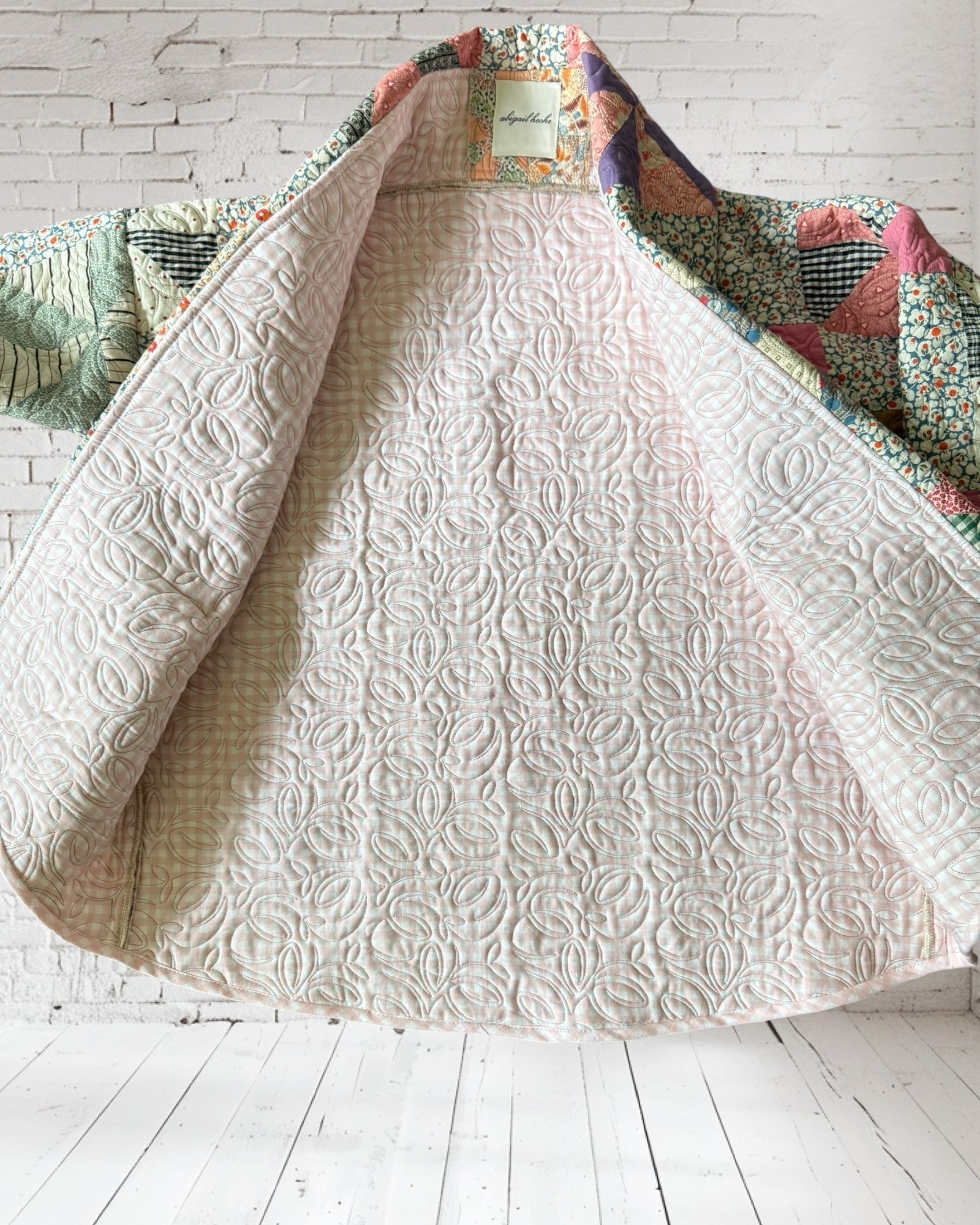 Quilt jacket “pink pinwheels “