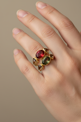 18k Green or pink tourmaline, diamond ring