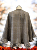 Shawl ruffle wrap warm  brown plaid cashmere