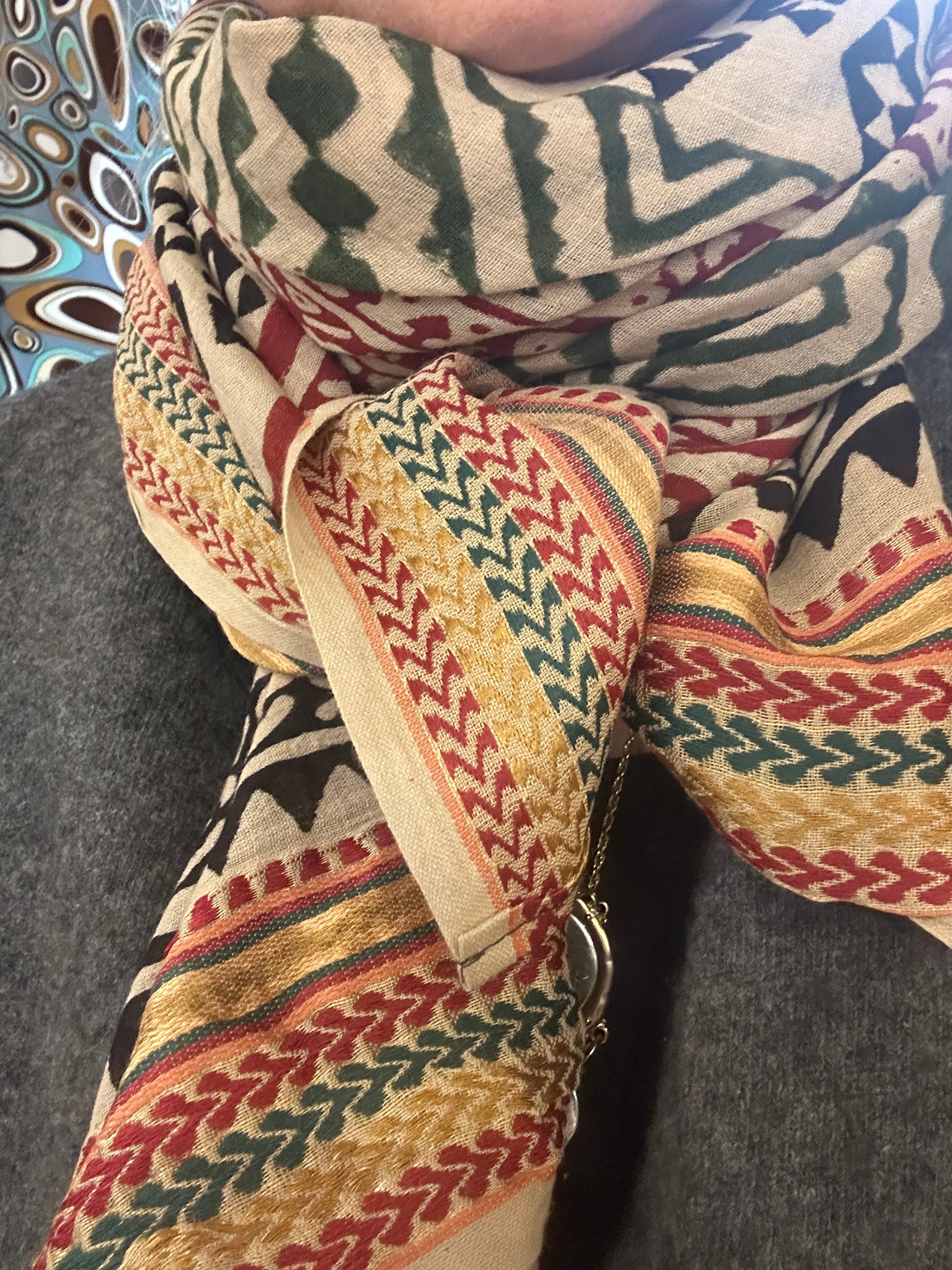 Silk edge scarf 36" square multi colored ( half size square) - abigailheche