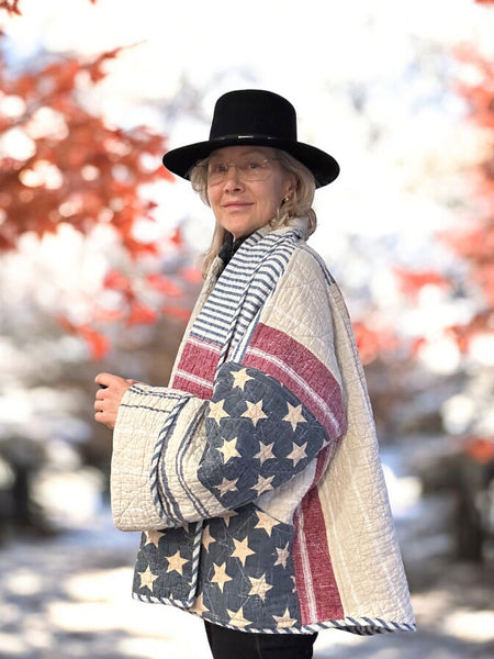 Quilt coat jacket "USA" OOAK -large size