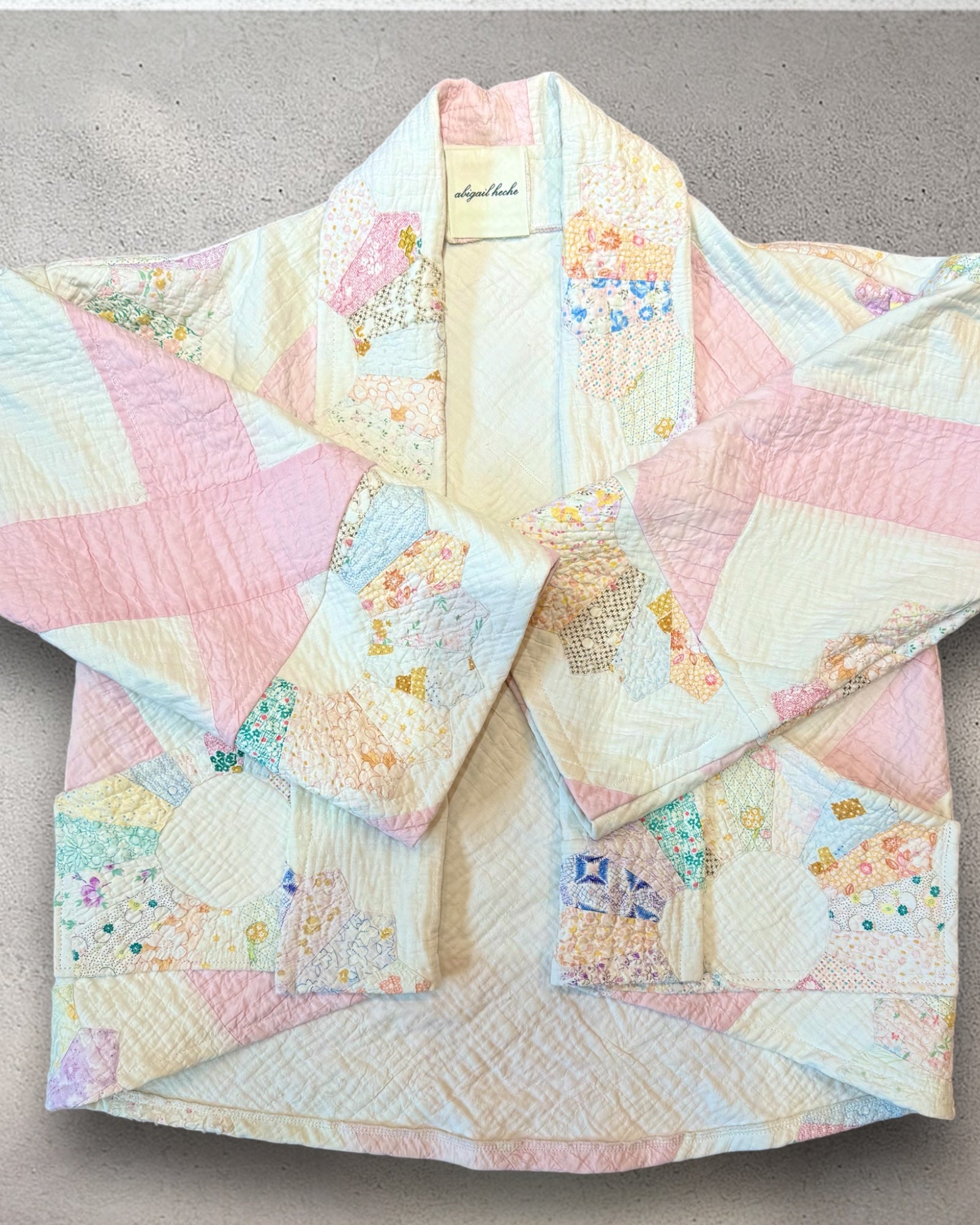 Quilt jacket “petal pink party plates”