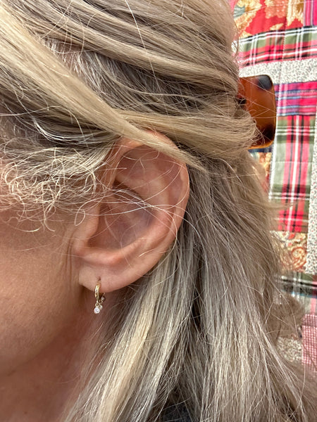 Three baguette diamond fringe  tiny hoop earrings