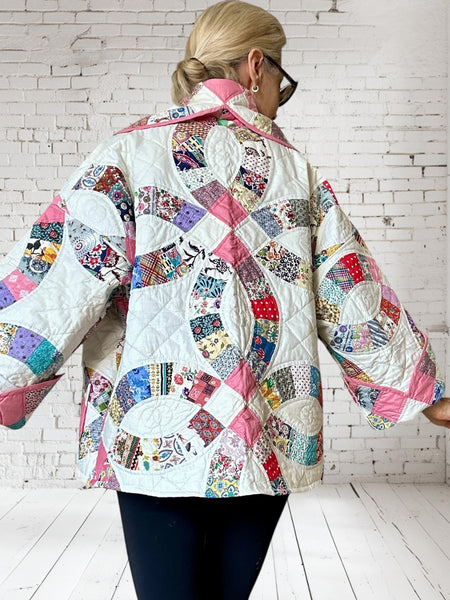 Quilt coat jacket "pink wedding rings"