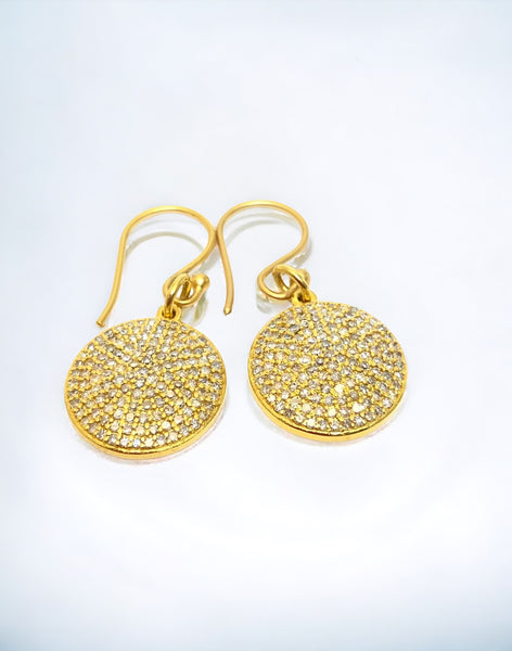 18k large diamond disc earrings,  22mm