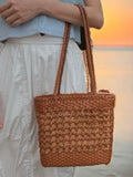 Leather open-weave shoulder bag