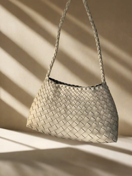 French style woven leather shoulder bag, sand