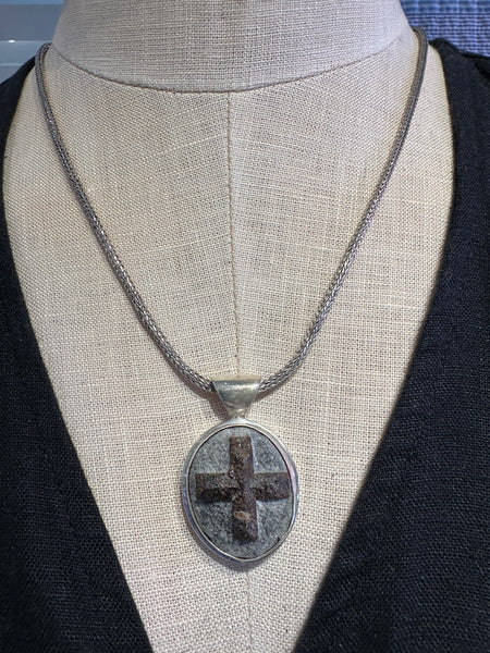 Large Staurolite Cross, sterling