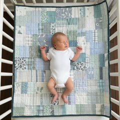 Baby Quilt - textile art-  sage confetti-