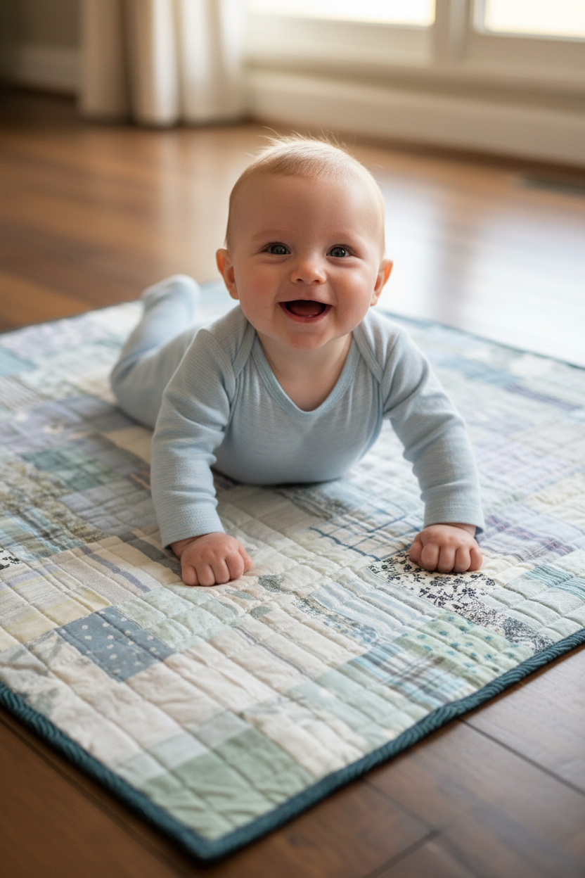 Baby Quilt - textile art-  sage confetti-