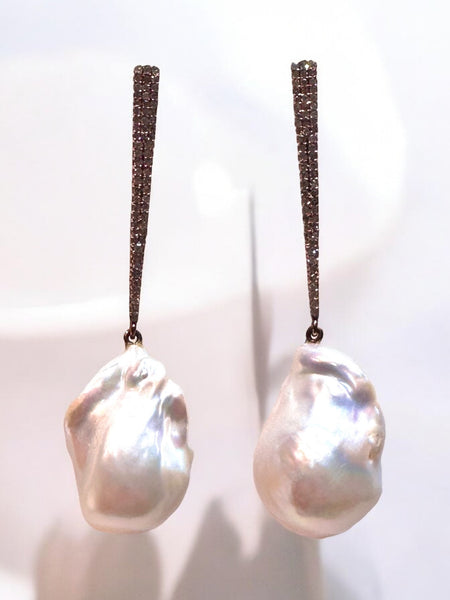 Rose gold, diamond Baroque pearl earrings