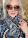 Silk edge Shawl scarf light indigo