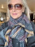 Silk edge Shawl scarf light indigo