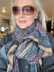 Silk edge Shawl scarf light indigo
