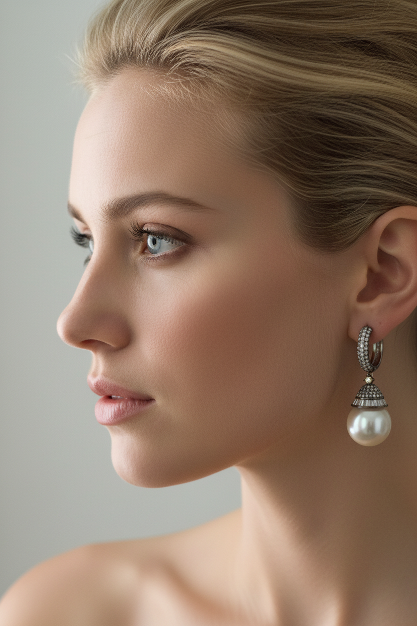 Diamond Pearl hoop earrings