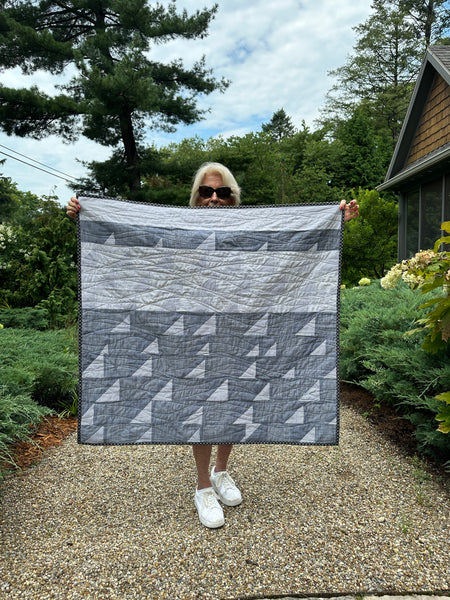 Baby Quilt, gray and white  sailboat