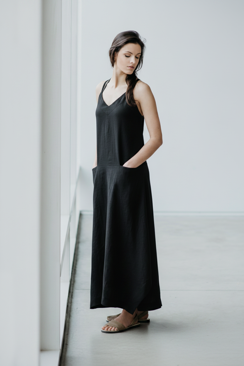 Long linen sundress (black)