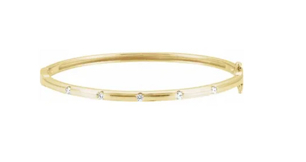 Diamond 14k gold station bangle bracelet