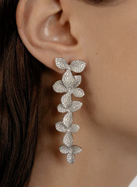 Long Pavé flower drop earrings