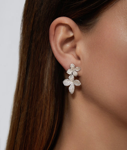 Pavé flower drop earrings