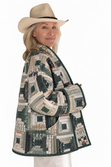 Quilt Jacket  “Evergreen Log Cabin ” OSFM -up to 2X