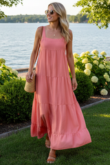 Coral silk tierd maxi dress