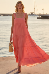 Coral silk tierd maxi dress