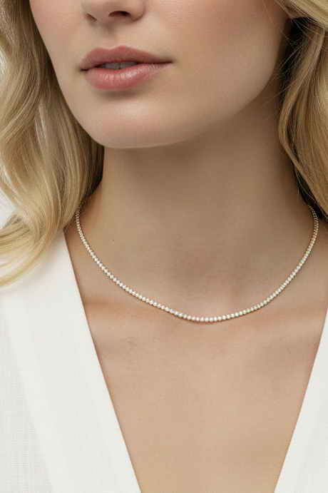 Diamond CZ Skinny Tennis Necklace