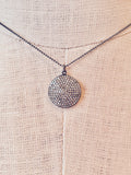 Large Round Diamond Disc sterling Pendant necklace