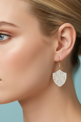 Diamond encrusted shield of faith earrings 18k