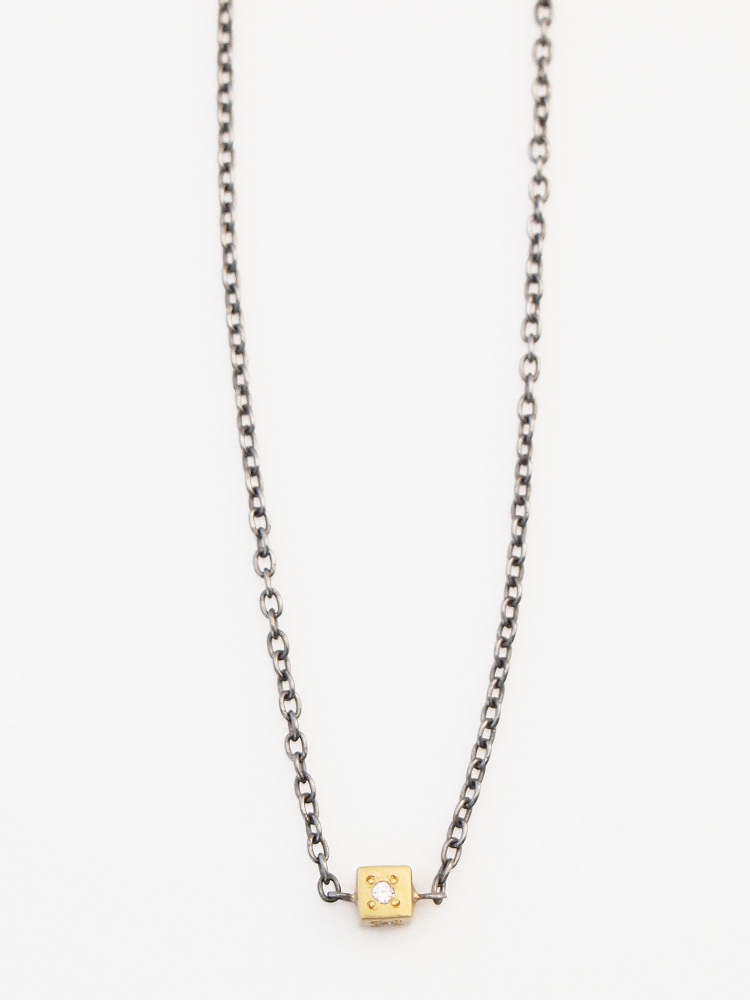 18k diamond cube pendant with sterling chain - abigailheche