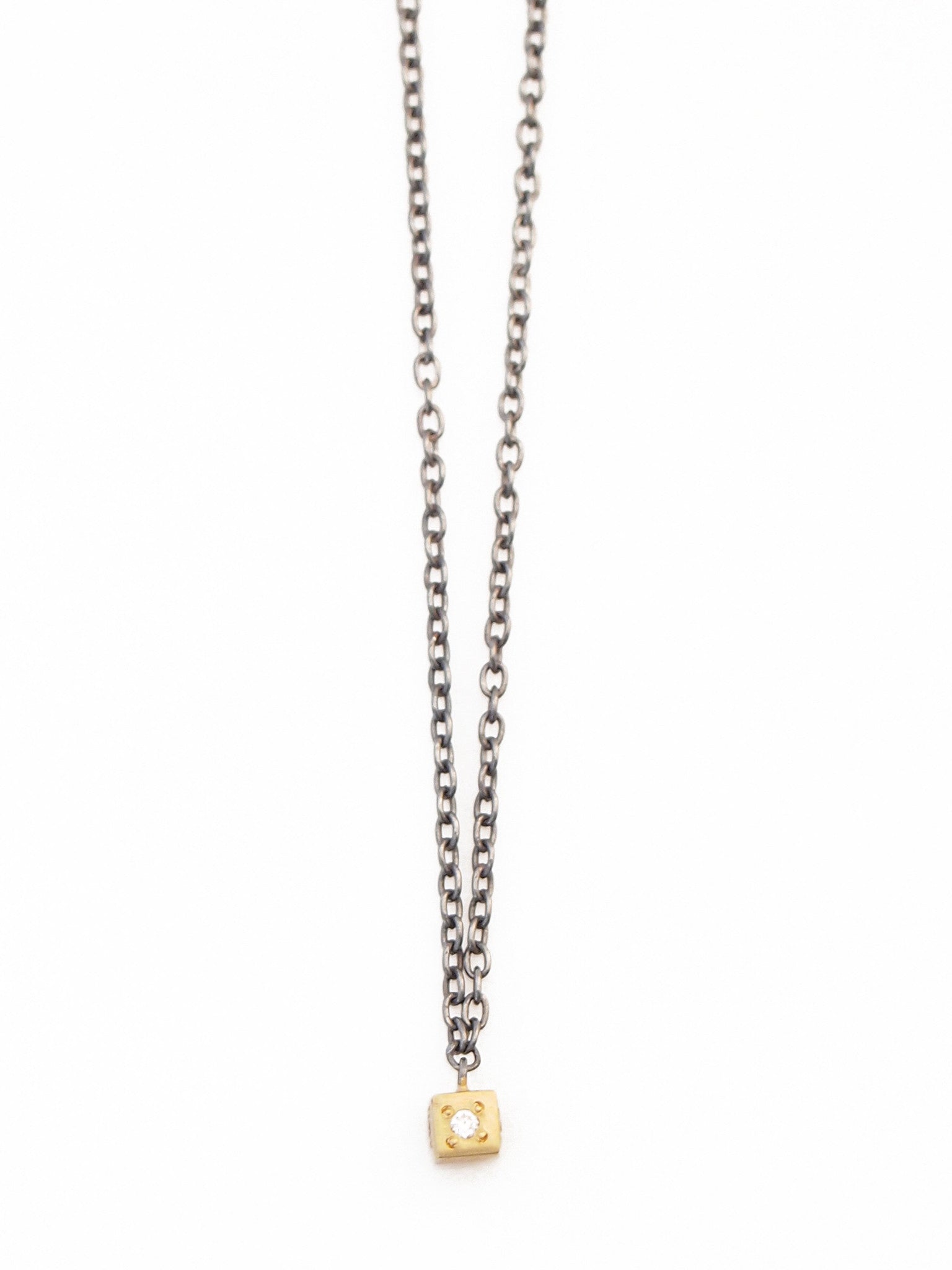 18k diamond cube pendant with sterling chain - abigailheche