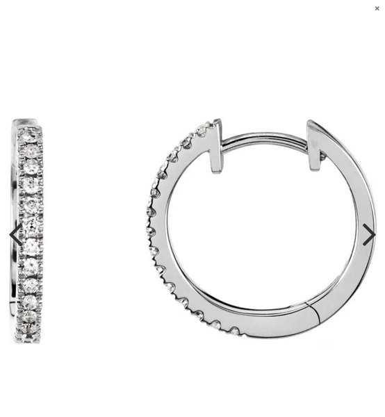 14k  "skinny" diamond hoop earrings