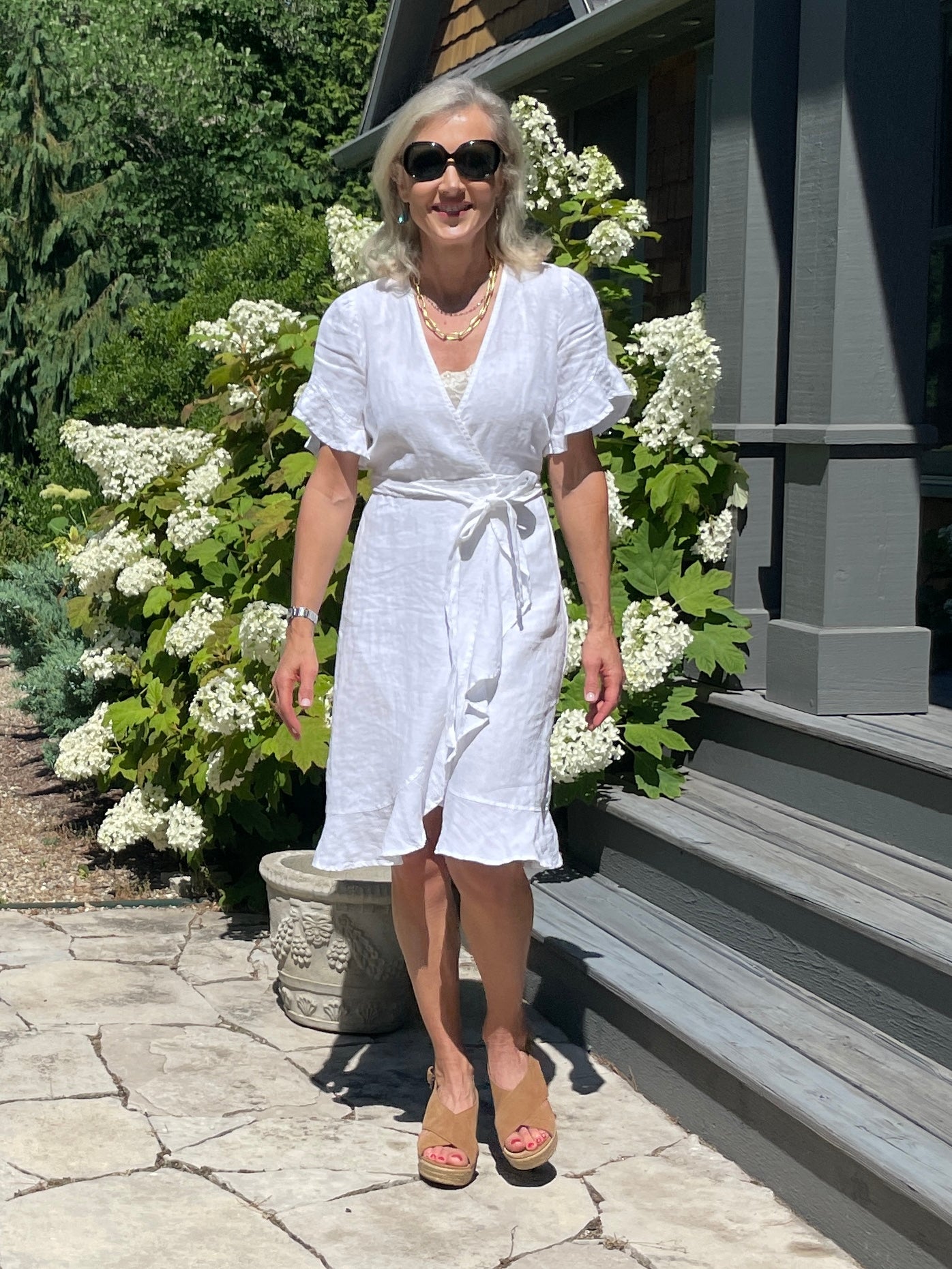 A White Linen Wrap Dress - XS / White A White Linen Wrap Dress - XS / White
