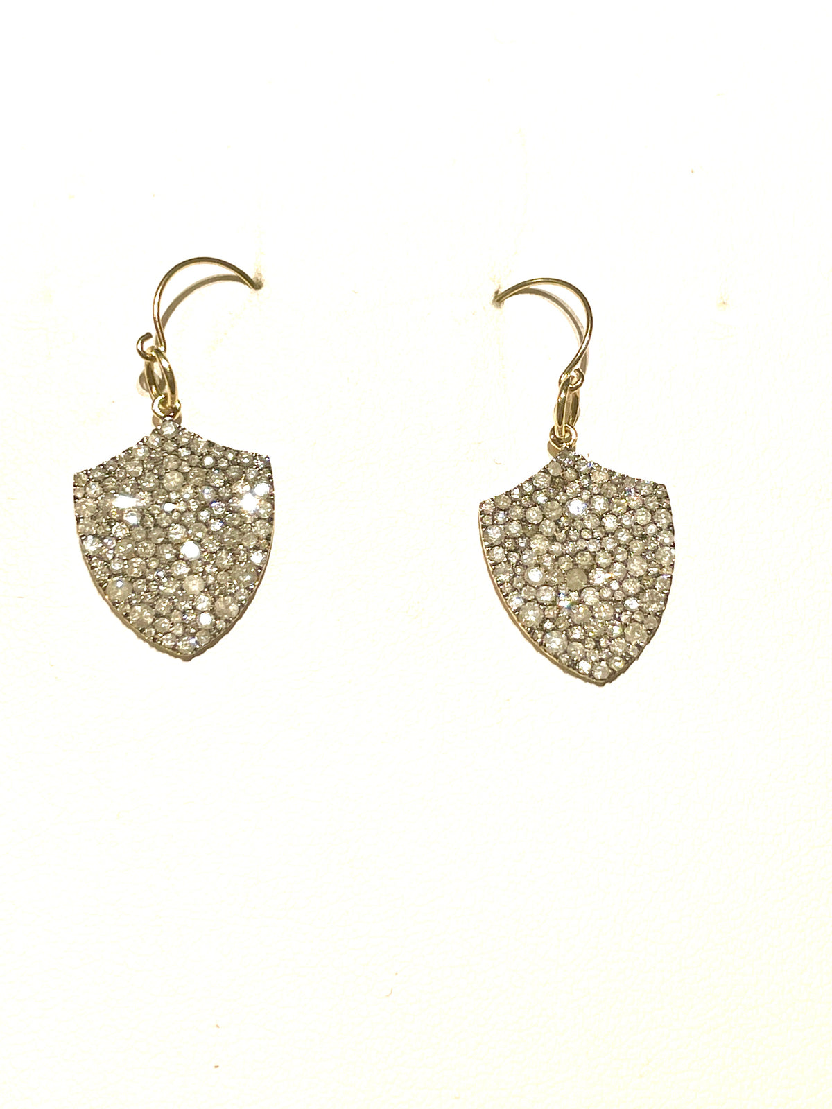 Diamond encrusted shield of faith earrings 18k