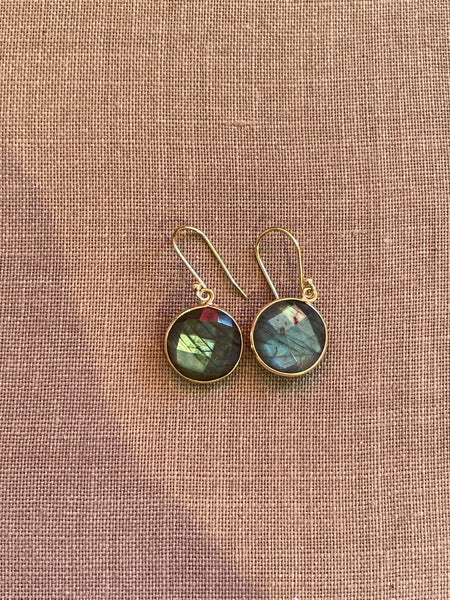 Labradorite coin earrings
